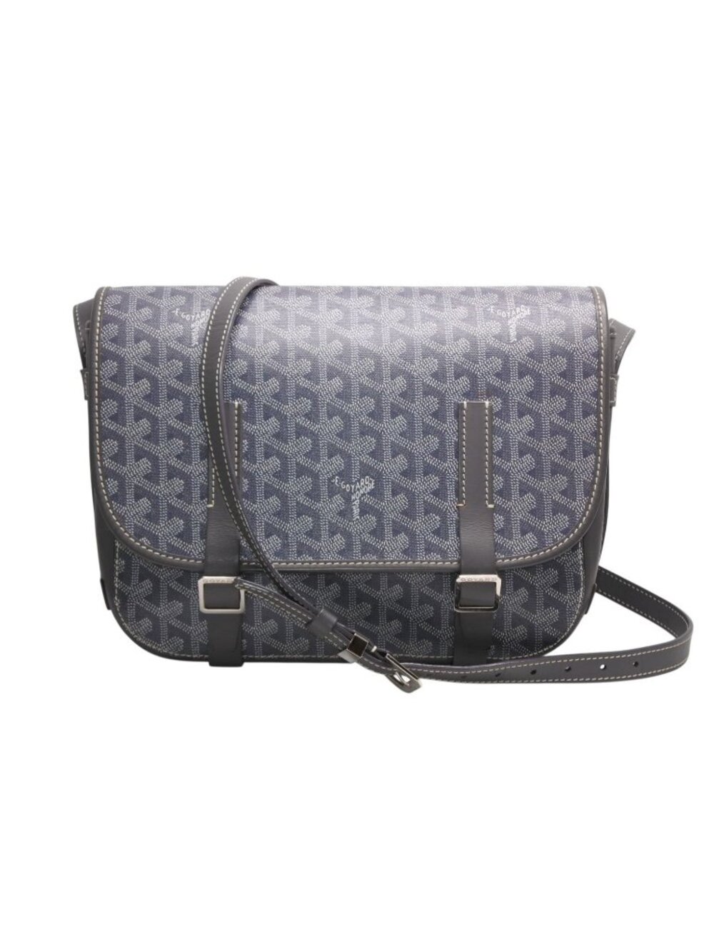 Goyard Belvedere MM Shoulder Bag Gray Leather Silver Herringbone Pattern